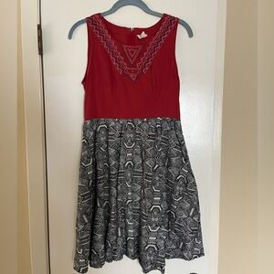 Mata Traders Red and White Embroidered Dress